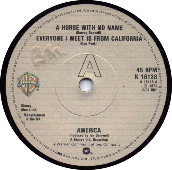 Artist Name: R - 【中古】7” America A Horse With No Name K16128 Warner Bros. Records /00080