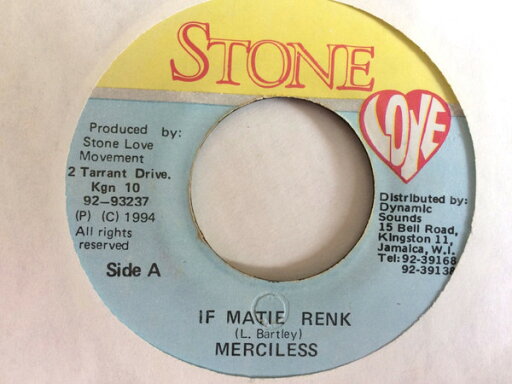 【中古】ジャマイカ7" Merciless If Matey Renk NONE Stone Love /00080 【中古】ジャマイカ7" Merciless If Matey Renk NONE Stone Love /00080
