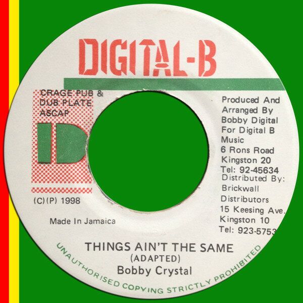 【中古】ジャマイカ7&quot; Bobby Crystal Things Aint The Same NONE Digital-B /00080