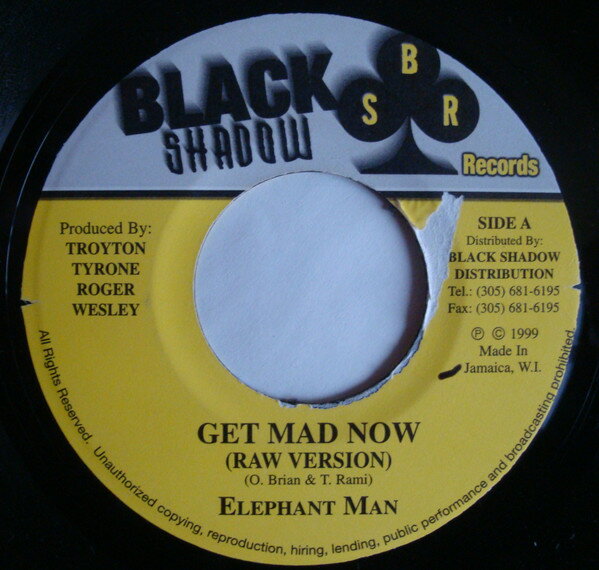 【中古】ジャマイカ7" Elephant Man Get Mad Now NONE Black Shadow Records /00080