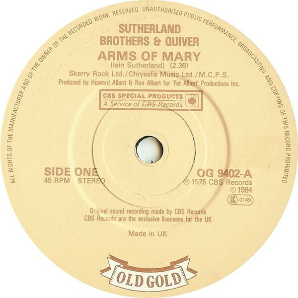 【中古】7” Sutherland Brothers &amp; Quiver Arms Of Mary OG9402 Old Gold /00080