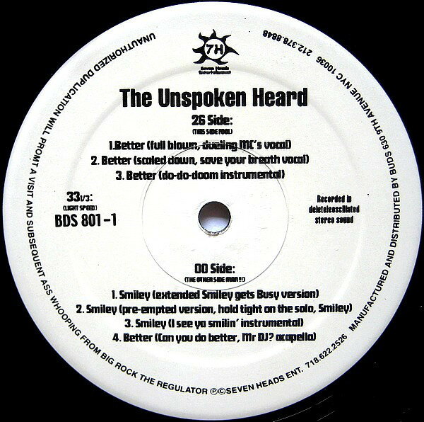 【中古】米12" Unspoken Heard Better / Smiley BDS8011 Seven Heads /00250