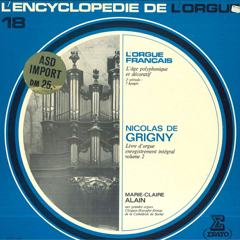 【中古】LP Nicolas De Grigny , Marie-clai Livre Dorgue Enregistrement Integral Volume 2 EDO218 ERATO /00260