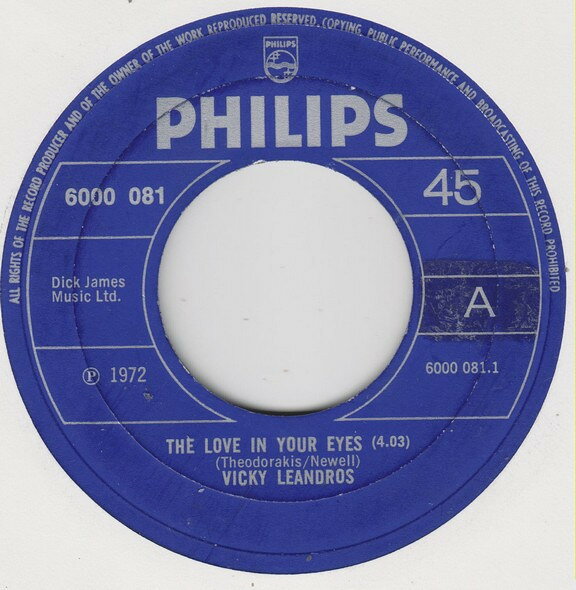 【中古】英7” Vicky Leandros The Love In Your Eyes 6000081 Philips /00080