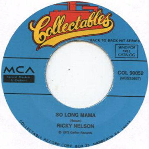 ・アーティスト Ricky Nelson ・タイトル So Long Mama / Garden Party ・レーベル・型番 Collectables COL90052 ・フォーマット 7" ・コンディション(盤) 良い (VG+) ・コンディション(ジャケット) プレインカバー（元ジャケット／カバー無し） ・コンディション(帯) オビなし ・特記事項 【カバーの角カットアウト】【Company Sleeve】 サンプル画像です。実際の商品の画像ではありません 商品写真はバーコード/カタログ番号に対応したサンプル画像ですので、お送りする商品の画像ではありません。帯やライナーなどの付属品は、特記事項に記載されている場合のみ含まれます。プロモやカラーレコードなどの仕様についても、該当する場合のみ特記事項に記載しています。 【ご購入前に必ずご確認ください】 ・本店サイト(www.recordcity.jp)とは価格、送料が違います ・本店サイト、その他支店のオーダーとは同梱発送できません ・注文確定後に別の注文を頂いた場合、注文同士の同梱は致しかねます。 ・別倉庫から発送しているため、店頭受け渡しは対応しておりません ・一部商品は他の通販サイトでも販売しているため、ご注文のタイミングによっては商品のご用意ができない場合がございます。 ・土日祝日はお休みです 金曜・祝前日9時以降のご連絡またはご入金は、返答または発送が週明け・祝日明けに順次対応となります。 ・ご購入後のキャンセル不可 ご購入後のキャンセルはいかなる理由においてもお受けできません。ご了承の上、ご購入くださいませ。 ・日本郵便(ゆうパック/ゆうメール)によるお届けになります。 ・中古品であることをご理解ください 当ストアでは中古商品を主に販売しております。中古品であることをご理解の上ご購入ください。また、一部商品はRecordCityオンラインストアで試聴可能です。 ・返品について お客様のご都合による返品は一切承っておりません。 表記の内容と実際の商品に相違がある場合、また針飛び等で返品・返金をご希望される場合は、商品の到着後1週間以内にご連絡ください。商品の返送をこちらで確認後、キャンセル・返金を行います。 コンディションVG以下の商品は返品できません。プレイに影響のない表面のこすれ傷、プレス起因のノイズ盤は返品の対象外です。 【コンディション表記】 ・ほぼ新品(M-)(Like New) 完全な新品。未使用。当店ではほぼ使用しません ・非常に良い(EX)(Excellent) 中古盤として美品な状態。わずかな経年を感じるものの傷みを感じさせない、当店基準で最高の状態 ・良い(VG+)(Very Good Plus) 丁寧に扱われた中古品で、軽い使用感がみられる。 ・可(VG)(Acceptable) 使い込まれた中古品で、「良い」よりもさらに使用感がみられる。 ・悪い(VG-)(Bad) 状態が悪いアイテム。使用の保障はなく、再生不可、針飛び、目立つノイズがあるかもしれない。状態によるクレーム不可。返品不可。 ・非常に悪い(G)(Very Bad) 「悪い」よりさらに状態が悪いアイテム。使用の保障はなく、再生不可、針飛び、目立つノイズがあるかもしれない。状態によるクレーム不可。返品不可。 ・ジャンク(Fair)(Junk/Fair) 割れている、反っている、水ダメージがある、カビ、ジャケットが分離している、ひどい書き込み、ひどい擦れなど最低の状態。使用の保障はなく、再生不可、針飛び、目立つノイズがあるかもしれない。状態によるクレーム不可。返品不可。 ・ジャンク(Poor)(Junk/Poor) 割れている、反っている、水ダメージがある、カビ、ジャケットが分離している、ひどい書き込み、ひどい擦れなど最低の状態。使用の保障はなく、再生不可、針飛び、目立つノイズがあるかもしれない。状態によるクレーム不可。返品不可。