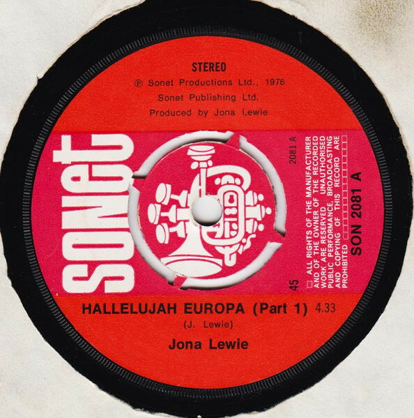 英7” Jona Lewie Hallelujah Europa Part 1 And 2 SON2081 SONET /00080