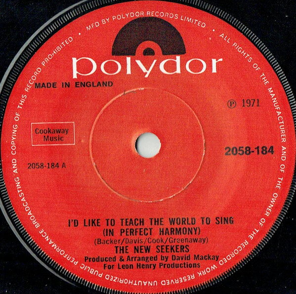 Other - 【中古】7” New Seekers Id Like To Teach The World To Sing (In Perfect Harm 2058184 Polydor /00080