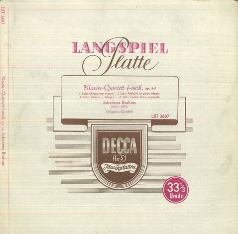 【中古】独LP キジアーノ五重奏団 ブラームス ピアノ五重奏曲 へ短調, 作品34 LXT2687 DECCA /00260