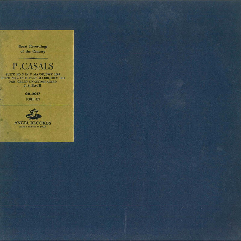 ����š�LP Pablo Casals J.s.bach Suite No.4 In E Flat Bwv1010 GR2017 ANGEL Japan Vinyl /00260