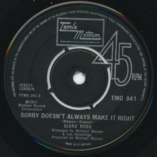 쥳ɥƥ ŷԾŹ㤨֡š۱7" Diana Ross Sorry Doesnt Always Make It Right TMG941 Tamla Motown /00080פβǤʤ748ߤˤʤޤ