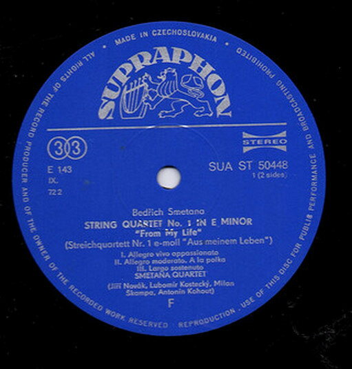 【中古】チェコスロバキアLP Smetana Quartet Smetana: String Quartet No. 1 From: My Life, String Quartet No. 2 SUAST50448 SUPRAPHON /00260