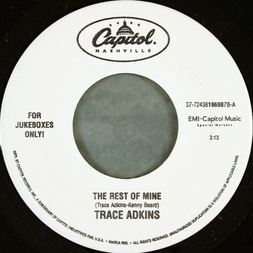 【中古】米7" Trace Adkins The Rest Of Mine S7724381969878 Capitol Nashville /00080 【中古】米7" Trace Adkins The Rest Of Mine S7724381969878 Capitol Nashville /00080