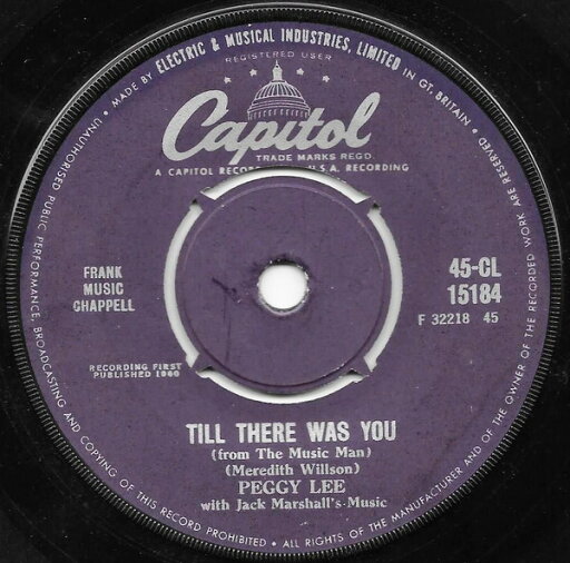 【中古】英7" Peggy Lee Till There Was You 45CL15184 Capitol Records /00080 【中古】英7" Peggy Lee Till There Was You 45CL15184 Capitol Records /00080