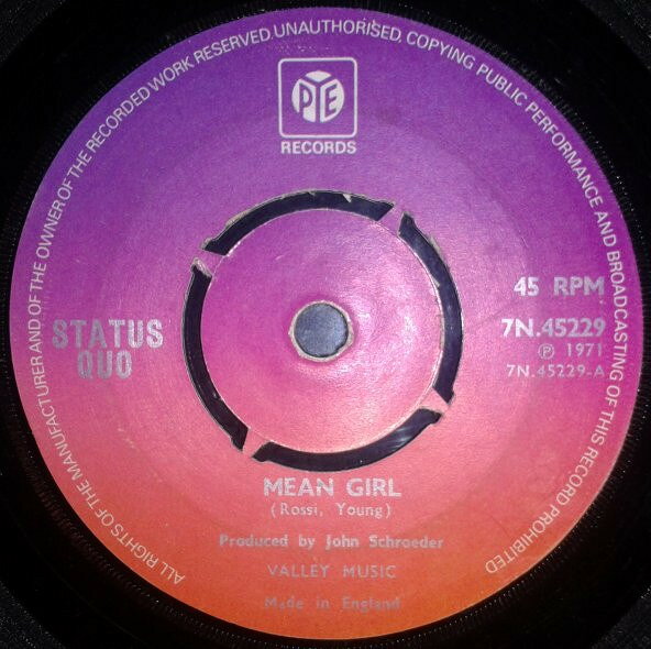 Artist Name: A - 【中古】英7" Status Quo Mean Girl 7N45229 Pye Records /00080