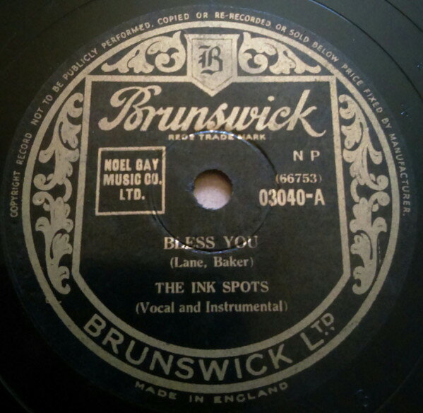 78RPM/SP Ink Spots Bless You / Thoughtless 03040 BRUNSWICK /00500