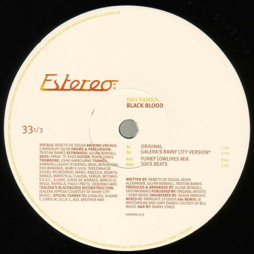 【中古】英12" Bah Samba Black Blood ESTEREO013 Estereo /00250 【中古】英12" Bah Samba Black Blood ESTEREO013 Estereo /00250
