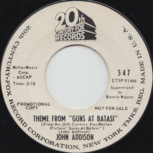 【中古】米7” John Addison Theme From ”Guns At Batasi” 547PROMO 20th Century Fox Rec プロモ /00080