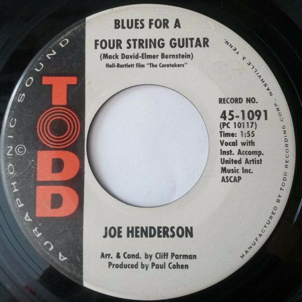 7” Joe Henderson Blues For A Four String Guitar 451091 Todd /00080