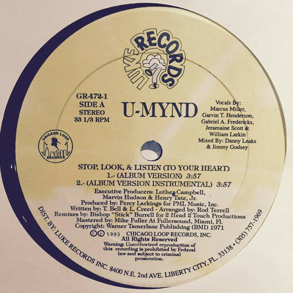 楽天レコードシティ 楽天市場店【中古】米12” U-Mynd Stop, Look & Listen （To Your Heart） GR4721 Luke Records, Chicag /00250