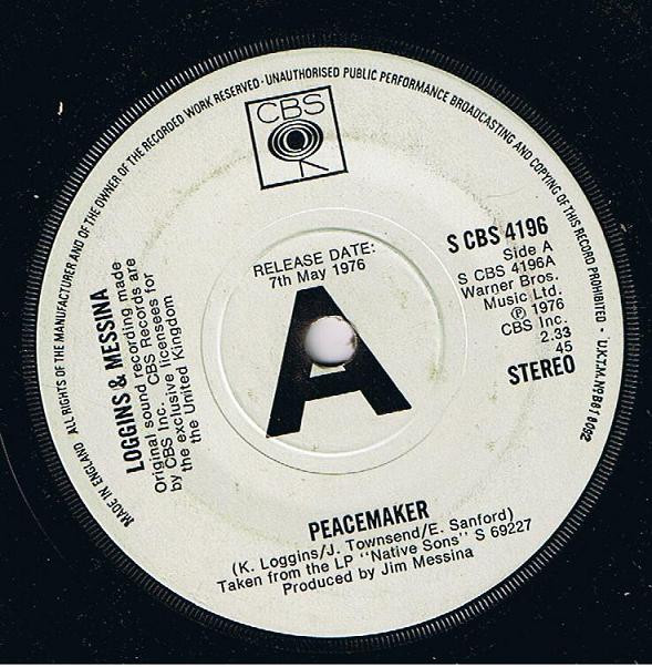 Artist Name: B - 【中古】7” Loggins & Messina Peacemaker SCBS4196PROMO CBS /00080