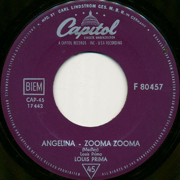 7” Louis Prima Angelina - Zooma Zooma F80457 Capitol Records /00080