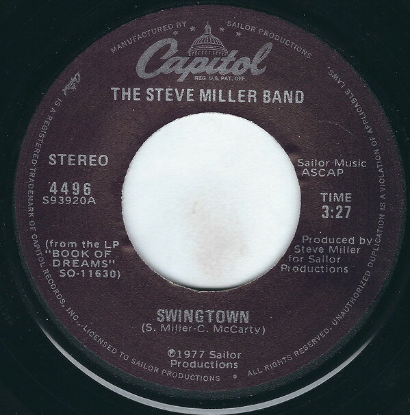 【中古】7” Steve Miller Band Swingtown 4496 Capitol Records /00080