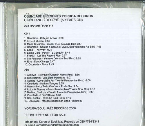 2discs CD Osunlade Yoruba Records Cinco Anos Despue (Five Years On) YOULPCD116 SOUL JAZZ プロモ /00220