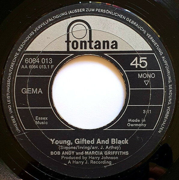 【中古】独7” Bob & Marcia / The Jay Boys Young, Gifted And Black 6064013 Fontana /00080