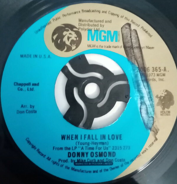 艺人名: R - 【中古】7” Donny Osmond When I Fall In Love 2006365 MGM Records /00080