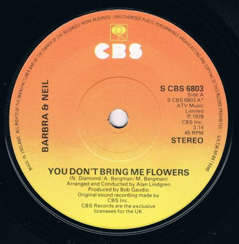【中古】英7” Barbra & Neil You Dont Bring Me Flowers SCBS6803 CBS /00080