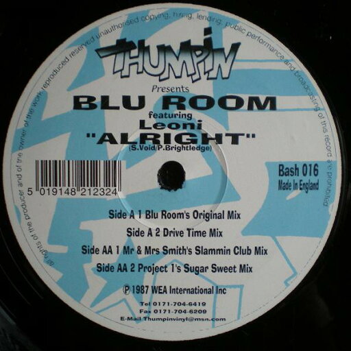 【中古】英12” Blue Room, Leoni Alright BASH016 Thumpin Vinyl /00250 【中古】英12” Blue Room, Leoni Alright BASH016 Thumpin Vinyl /00250
