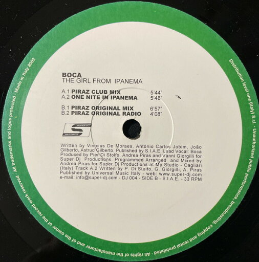 【中古】伊12” Boca The Girl From Ipanema DJ004 Super Dj Records /00250 【中古】伊12” Boca The Girl From Ipanema DJ004 Super Dj Records /00250