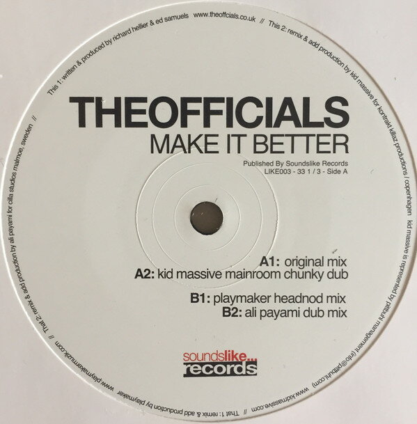 ・アーティスト Officials ・タイトル Make It Better ・レーベル・型番 SoundsLike Records LIKE003 ・フォーマット 12インチレコード ・コンディション(盤) 良い (VG+) ・コンディション(ジャケット) プレインカバー（元ジャケット／カバー無し） ・コンディション(帯) オビなし ・特記事項 サンプル画像です。実際の商品の画像ではありません 商品写真はバーコード/カタログ番号に対応したサンプル画像ですので、お送りする商品の画像ではありません。帯やライナーなどの付属品は、特記事項に記載されている場合のみ含まれます。プロモやカラーレコードなどの仕様についても、該当する場合のみ特記事項に記載しています。 【ご購入前に必ずご確認ください】 ・本店サイト(www.recordcity.jp)とは価格、送料が違います ・本店サイト、その他支店のオーダーとは同梱発送できません ・注文確定後に別の注文を頂いた場合、注文同士の同梱は致しかねます。 ・別倉庫から発送しているため、店頭受け渡しは対応しておりません ・一部商品は他の通販サイトでも販売しているため、ご注文のタイミングによっては商品のご用意ができない場合がございます。 ・土日祝日はお休みです 金曜・祝前日9時以降のご連絡またはご入金は、返答または発送が週明け・祝日明けに順次対応となります。 ・ご購入後のキャンセル不可 ご購入後のキャンセルはいかなる理由においてもお受けできません。ご了承の上、ご購入くださいませ。 ・日本郵便(ゆうパック/ゆうメール)によるお届けになります。 ・中古品であることをご理解ください 当ストアでは中古商品を主に販売しております。中古品であることをご理解の上ご購入ください。また、一部商品はRecordCityオンラインストアで試聴可能です。 ・返品について お客様のご都合による返品は一切承っておりません。 表記の内容と実際の商品に相違がある場合、また針飛び等で返品・返金をご希望される場合は、商品の到着後1週間以内にご連絡ください。商品の返送をこちらで確認後、キャンセル・返金を行います。 コンディションVG以下の商品は返品できません。プレイに影響のない表面のこすれ傷、プレス起因のノイズ盤は返品の対象外です。 【コンディション表記】 ・ほぼ新品(M-)(Like New) 完全な新品。未使用。当店ではほぼ使用しません ・非常に良い(EX)(Excellent) 中古盤として美品な状態。わずかな経年を感じるものの傷みを感じさせない、当店基準で最高の状態 ・良い(VG+)(Very Good Plus) 丁寧に扱われた中古品で、軽い使用感がみられる。 ・可(VG)(Acceptable) 使い込まれた中古品で、「良い」よりもさらに使用感がみられる。 ・悪い(VG-)(Bad) 状態が悪いアイテム。使用の保障はなく、再生不可、針飛び、目立つノイズがあるかもしれない。状態によるクレーム不可。返品不可。 ・非常に悪い(G)(Very Bad) 「悪い」よりさらに状態が悪いアイテム。使用の保障はなく、再生不可、針飛び、目立つノイズがあるかもしれない。状態によるクレーム不可。返品不可。 ・ジャンク(Fair)(Junk/Fair) 割れている、反っている、水ダメージがある、カビ、ジャケットが分離している、ひどい書き込み、ひどい擦れなど最低の状態。使用の保障はなく、再生不可、針飛び、目立つノイズがあるかもしれない。状態によるクレーム不可。返品不可。 ・ジャンク(Poor)(Junk/Poor) 割れている、反っている、水ダメージがある、カビ、ジャケットが分離している、ひどい書き込み、ひどい擦れなど最低の状態。使用の保障はなく、再生不可、針飛び、目立つノイズがあるかもしれない。状態によるクレーム不可。返品不可。