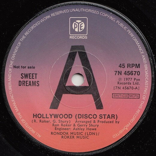 【中古】英7” Sweet Dreams Hollywood (Disco Star) 7N45670PROMO Pye Records プロモ /00080