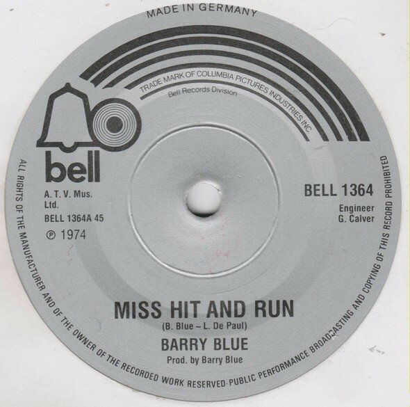 【中古】英7” Barry Blue Miss Hit And Run BELL1364 Bell Records /00080