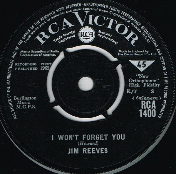 【中古】英7” Jim Reeves I Wont Forget You RCA1400 RCA Victor /00080