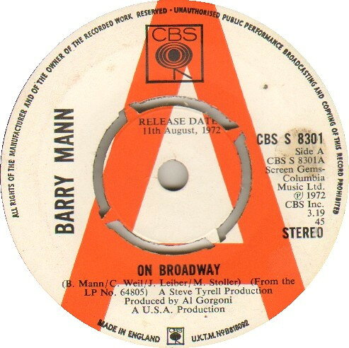・アーティスト Barry Mann ・タイトル On Broadway ・レーベル・型番 CBS CBSS8301 ・フォーマット 7インチレコード ・コンディション(盤) 良い (VG+) ・コンディション(ジャケット) プレインカバー（元ジャケット／カバー無し） ・コンディション(帯) オビなし ・特記事項 サンプル画像です。実際の商品の画像ではありません 商品写真はバーコード/カタログ番号に対応したサンプル画像ですので、お送りする商品の画像ではありません。帯やライナーなどの付属品は、特記事項に記載されている場合のみ含まれます。プロモやカラーレコードなどの仕様についても、該当する場合のみ特記事項に記載しています。 【ご購入前に必ずご確認ください】 ・本店サイト(www.recordcity.jp)とは価格、送料が違います ・本店サイト、その他支店のオーダーとは同梱発送できません ・注文確定後に別の注文を頂いた場合、注文同士の同梱は致しかねます。 ・別倉庫から発送しているため、店頭受け渡しは対応しておりません ・一部商品は他の通販サイトでも販売しているため、ご注文のタイミングによっては商品のご用意ができない場合がございます。 ・土日祝日はお休みです 金曜・祝前日9時以降のご連絡またはご入金は、返答または発送が週明け・祝日明けに順次対応となります。 ・ご購入後のキャンセル不可 ご購入後のキャンセルはいかなる理由においてもお受けできません。ご了承の上、ご購入くださいませ。 ・日本郵便(ゆうパック/ゆうメール)によるお届けになります。 ・中古品であることをご理解ください 当ストアでは中古商品を主に販売しております。中古品であることをご理解の上ご購入ください。また、一部商品はRecordCityオンラインストアで試聴可能です。 ・返品について お客様のご都合による返品は一切承っておりません。 表記の内容と実際の商品に相違がある場合、また針飛び等で返品・返金をご希望される場合は、商品の到着後1週間以内にご連絡ください。商品の返送をこちらで確認後、キャンセル・返金を行います。 コンディションVG以下の商品は返品できません。プレイに影響のない表面のこすれ傷、プレス起因のノイズ盤は返品の対象外です。 【コンディション表記】 ・ほぼ新品(M-)(Like New) 完全な新品。未使用。当店ではほぼ使用しません ・非常に良い(EX)(Excellent) 中古盤として美品な状態。わずかな経年を感じるものの傷みを感じさせない、当店基準で最高の状態 ・良い(VG+)(Very Good Plus) 丁寧に扱われた中古品で、軽い使用感がみられる。 ・可(VG)(Acceptable) 使い込まれた中古品で、「良い」よりもさらに使用感がみられる。 ・悪い(VG-)(Bad) 状態が悪いアイテム。使用の保障はなく、再生不可、針飛び、目立つノイズがあるかもしれない。状態によるクレーム不可。返品不可。 ・非常に悪い(G)(Very Bad) 「悪い」よりさらに状態が悪いアイテム。使用の保障はなく、再生不可、針飛び、目立つノイズがあるかもしれない。状態によるクレーム不可。返品不可。 ・ジャンク(Fair)(Junk/Fair) 割れている、反っている、水ダメージがある、カビ、ジャケットが分離している、ひどい書き込み、ひどい擦れなど最低の状態。使用の保障はなく、再生不可、針飛び、目立つノイズがあるかもしれない。状態によるクレーム不可。返品不可。 ・ジャンク(Poor)(Junk/Poor) 割れている、反っている、水ダメージがある、カビ、ジャケットが分離している、ひどい書き込み、ひどい擦れなど最低の状態。使用の保障はなく、再生不可、針飛び、目立つノイズがあるかもしれない。状態によるクレーム不可。返品不可。