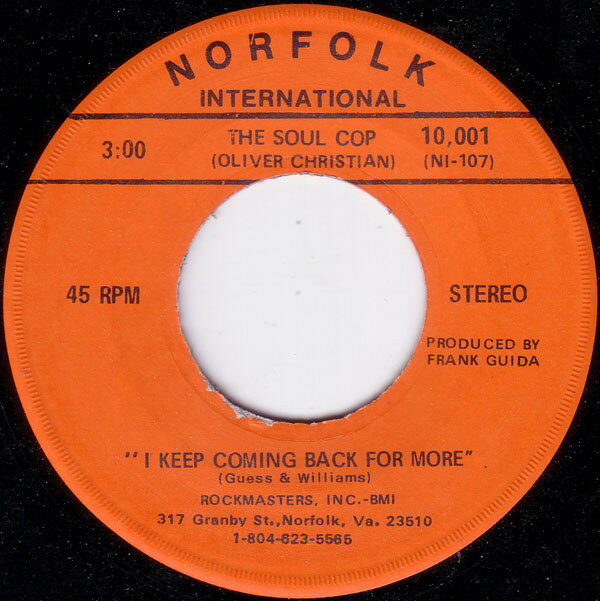 【中古】7” Soul Cop, Oliver Christian I Keep Coming Back For More 10001 /00080