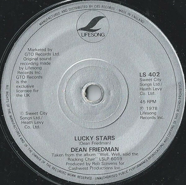 【中古】7” Dean Friedman Lucky Stars LS402 Lifesong /00080
