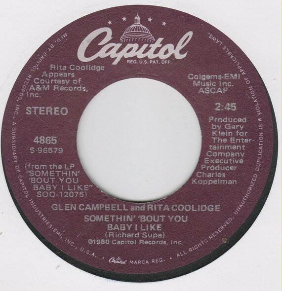 【中古】米7” Glen Campbell Somethin Bout You Baby I Like 4865 Capitol Records /00080