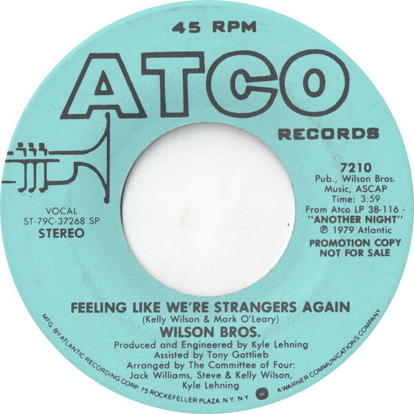 【中古】米7” Wilson Bros. Feeling Like Were Strangers Again 7210 ATCO Records プロモ /00080
