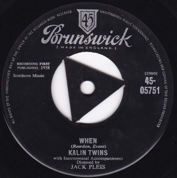 Artist Name: W - 【中古】7” Kalin Twins When / Three Oclock Thrill 4505751 BRUNSWICK /00080