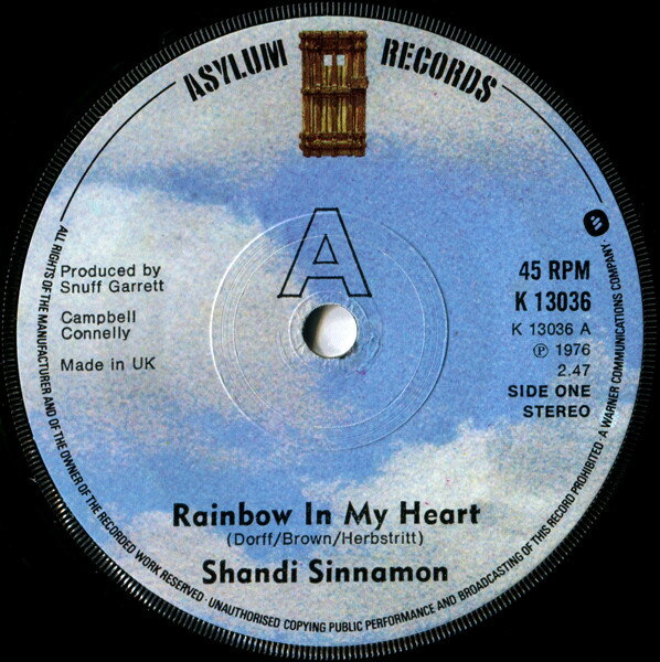 【中古】英7” Shandi Sinnamon Rainbow In My Heart K13036 Asylum Records /00080