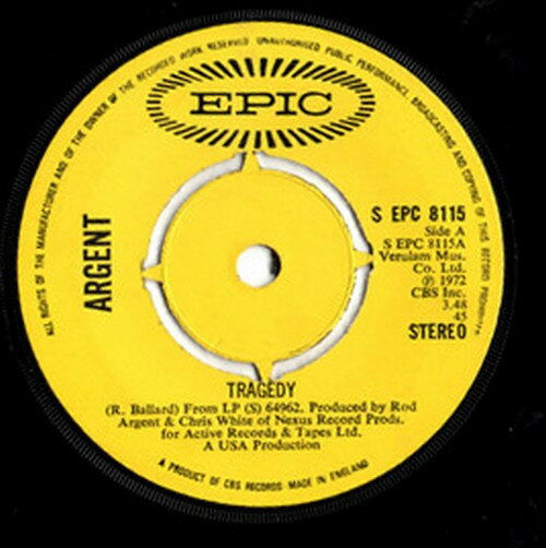 【中古】英7” Argent Tragedy SEPC8115 Epic /00080 【中古】英7” Argent Tragedy SEPC8115 Epic /00080