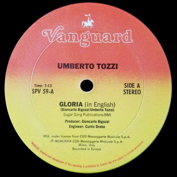 【中古】LP Umberto Tozzi Gloria SPV59 Vanguard /00250