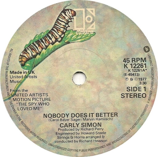 【中古】英7” Carly Simon Nobody Does It Better K12261 Elektra /00080 【中古】英7” Carly Simon Nobody Does It Better K12261 Elektra /00080
