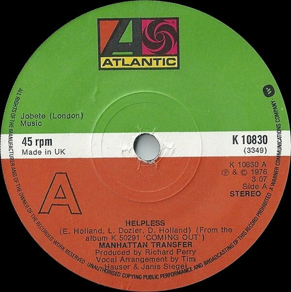 英7” Manhattan Transfer Helpless K10830 Atlantic /00080