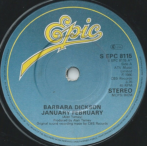 Artist Name: N - 【中古】英7” Barbara Dickson January February SEPC8115 Epic /00080