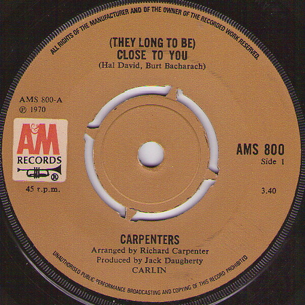 쥳ɥƥ ŷԾŹ㤨֡š۱7 Carpenters (They Long To Be Close To You AMS800 A&M Records /00080פβǤʤ658ߤˤʤޤ