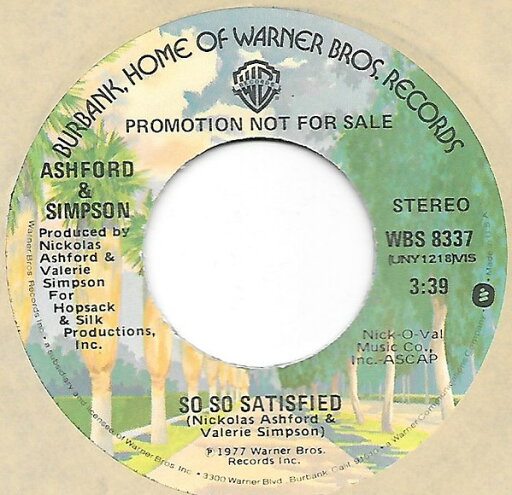 【中古】米7” Ashford & Simpson So So Satisfied WBS8337 Warner Bros. Records /00080 【中古】米7” Ashford & Simpson So So Satisfied WBS8337 Warner Bros. Records /00080